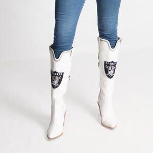 NFL Licensed White Knee-High Cowboy Boot-Las Vegas Raiders